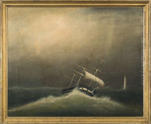 Ship In A Gale Rounding A Lighthouse - view 1