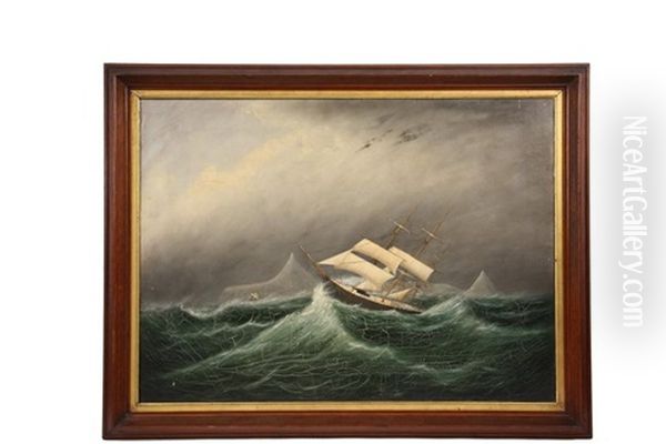 Ships Caught In Storm Near Icebergs - view 1