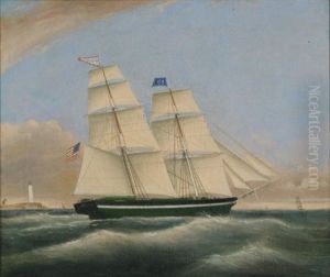 Brig Antares Off Boston Light by Clement Drew