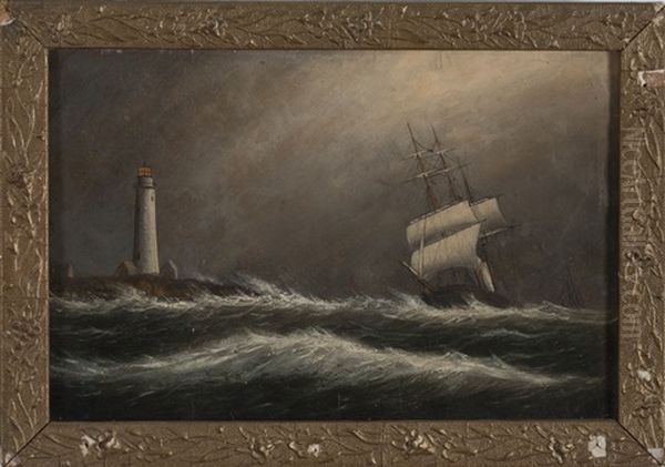 Barque Off Boston Light, South East Gale And Ship Passing Fishermen On The Banks Riding Out A Gale (a Pair) - view 1
