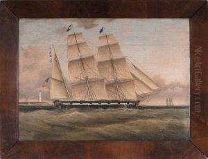 American Ship Passing A Lighthouse by Clement Drew