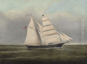 The American Brigantine M Louisa Miller Off The Coast Of Maine by Clement Drew