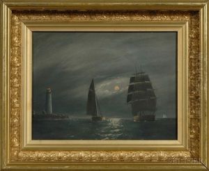 View Off Boston Light By Moon Light