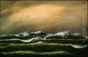 Black Rock, Nantasket, View From Cliff Near Black Rock House, North East Gale by Clement Drew