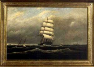 Square Rigger Under Partial Sail On The Open Sea by Clement Drew