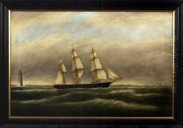 Ship Passing Minot's Ledge Light, Boston Harbor - view 1