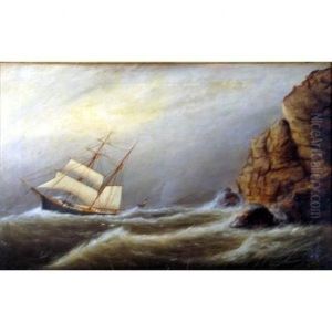 A Brig Near Rocky Cliffs