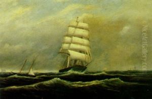 American Square-rigged Ship Under Partial Sail With Other Vessels by Clement Drew