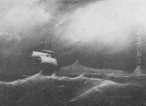 Three-masted Ship In Stormy Seas by Clement Drew