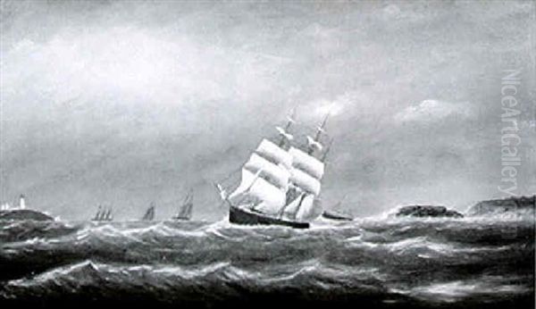 Entrance To Gloucester Harbor, Gale Coming On, "norman's Woe" On The Right, Eastern Point Light - view 1