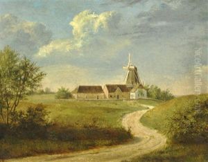 Houses And A Mill At The End Of A Road by Dankvart Dreyer