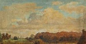 A Woodland Scene, In The Foreground The Roof Of A House A Woodland Scene, In The Foreground The Roof Of A House