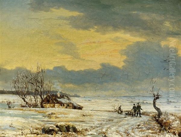 Weite Danische Winterlandschaft Mit Jagern - view 1