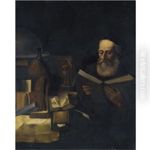 A Scholar In His Study Reading by Willem van Drielenburch