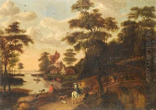 Horsemen Crossing A Bridge Before A Coastal Landscape - view 1