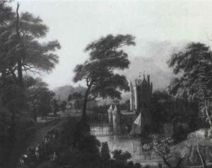 Waldlandschaft Mit Einem Wasserschlos