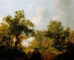 Woodgatherers Near A Fence In A Wood by Egbert Van Drielst