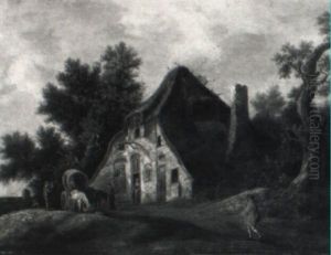 Peasants By A Horse-drawn Wagon In Front Of A Stream Peasants By A Horse-drawn Wagon In Front Of A Stream