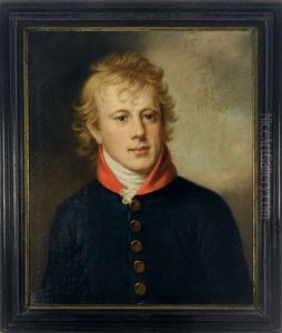 Portrait Of A Young Man, Head And Shoulders, Wearing A Blue Coat by Martin Droelling