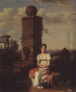 Jeune Fille Assise Pres D'une Fontaine Ou La Cruche Cassee