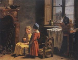 Les Enfants De L'artiste Conversant Pres D'une Cheminee Les Enfants De L'artiste Conversant Pres D'une Cheminee