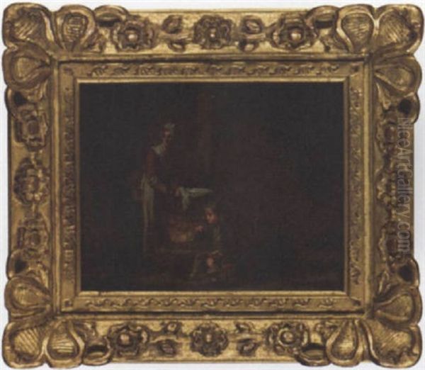 A Washerwoman In An Interior With A Child Blowing A Bubble - view 1