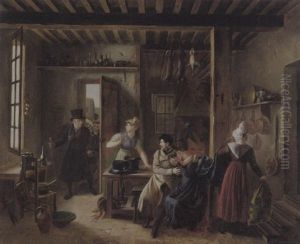 Interieurszene. Der Erboste Vater Holt Seine Tochter Von Ihrem Geliebten Zuruck by Martin Droelling