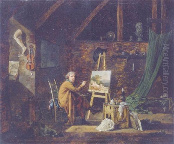 Portrait Of An Artist, Painting In His Studio - view 1
