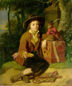 A Boy Begging With An Accordian And A Monkey
