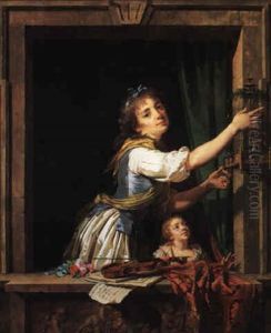 Young Woman With A Guitar Seated On An Open Window by Martin Droelling