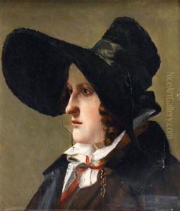 Portrait De Jeune Femme Portant Un Chapeau Anglais Dit Poke Bonnet by Michel Martin Drolling
