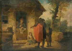 Deux Musiciens Ambulants Devant Une Chaumiere by Michel Martin Drolling