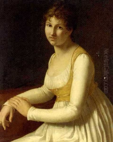 Portrait Of A Lady In A White Dress Seated At The Piano - view 1