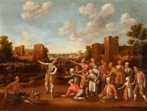 Guards Conversing With Beggars Before A City Wall