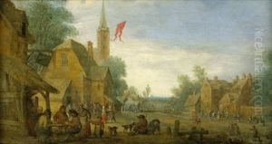 Dorfszene Mit Karten Spielenden Bauern by Cornelis Droochsloot