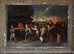 A Band Of Armed Militia Assembling Outside A Village Tavern