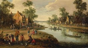 Hollandisches Dorf An Einem Kanal by Cornelis Droochsloot