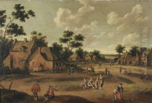 A Village With Numerous Figures In The Street by Cornelis Droochsloot