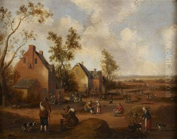 Figures And Animals On The Outskirts Of A Village - view 1