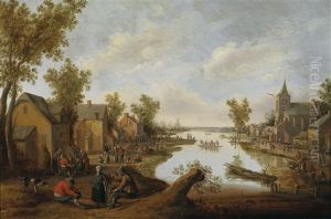 Abendstimmung In Einem An Einem Kanal Gelegenen Bauerndorf by Cornelis Droochsloot