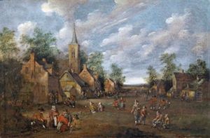 Belebter Dorfweiler Mit Einer Kirche