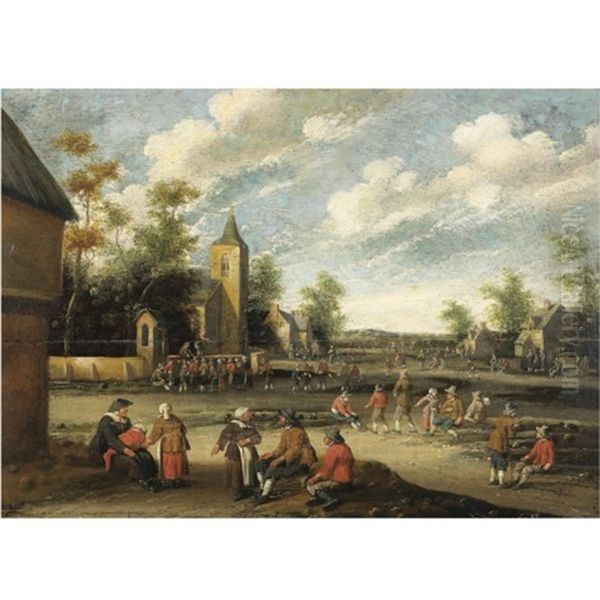 Figures Conversing In A Village - view 1