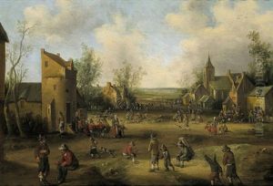 Eine Dorfstrase Mit Vielen Figuren by Cornelis Droochsloot