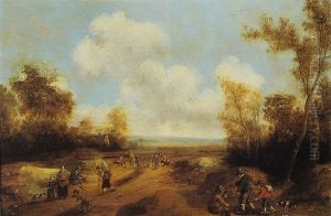 Paysans Et Promeneurs Sur Un Chemin En Bordure De Foret by Cornelis Droochsloot