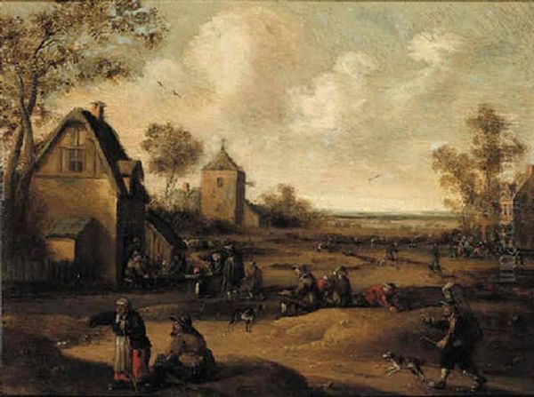Travellers And Peasants On A Village Street, An Inn In The Distance - view 1