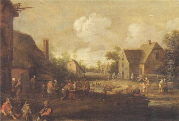 A Village Street With Boors At Table Outside A Tavern, Beggars In The Foreground - view 1