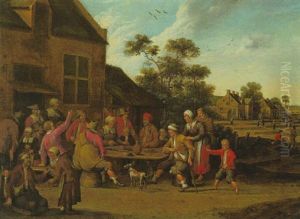 Vor Dem Wirtshaus Sitzen Bauern Beim Mahl Am Tisch