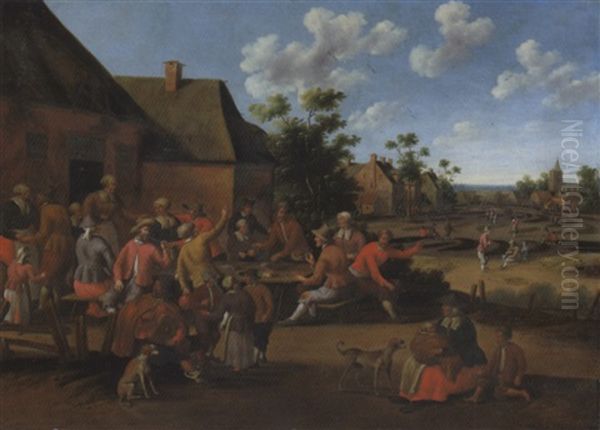 Peasants Feasting Outside An Inn In A Village - view 1