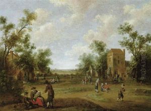 Bauern Auf Einem Dorfplatz by Cornelis Droochsloot