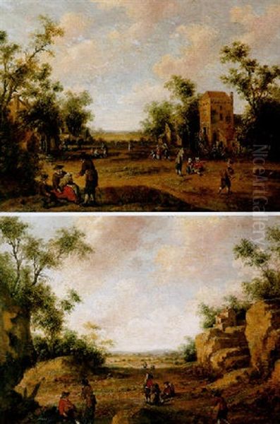 A Village Street With Peasants Resting And Conversing - view 1